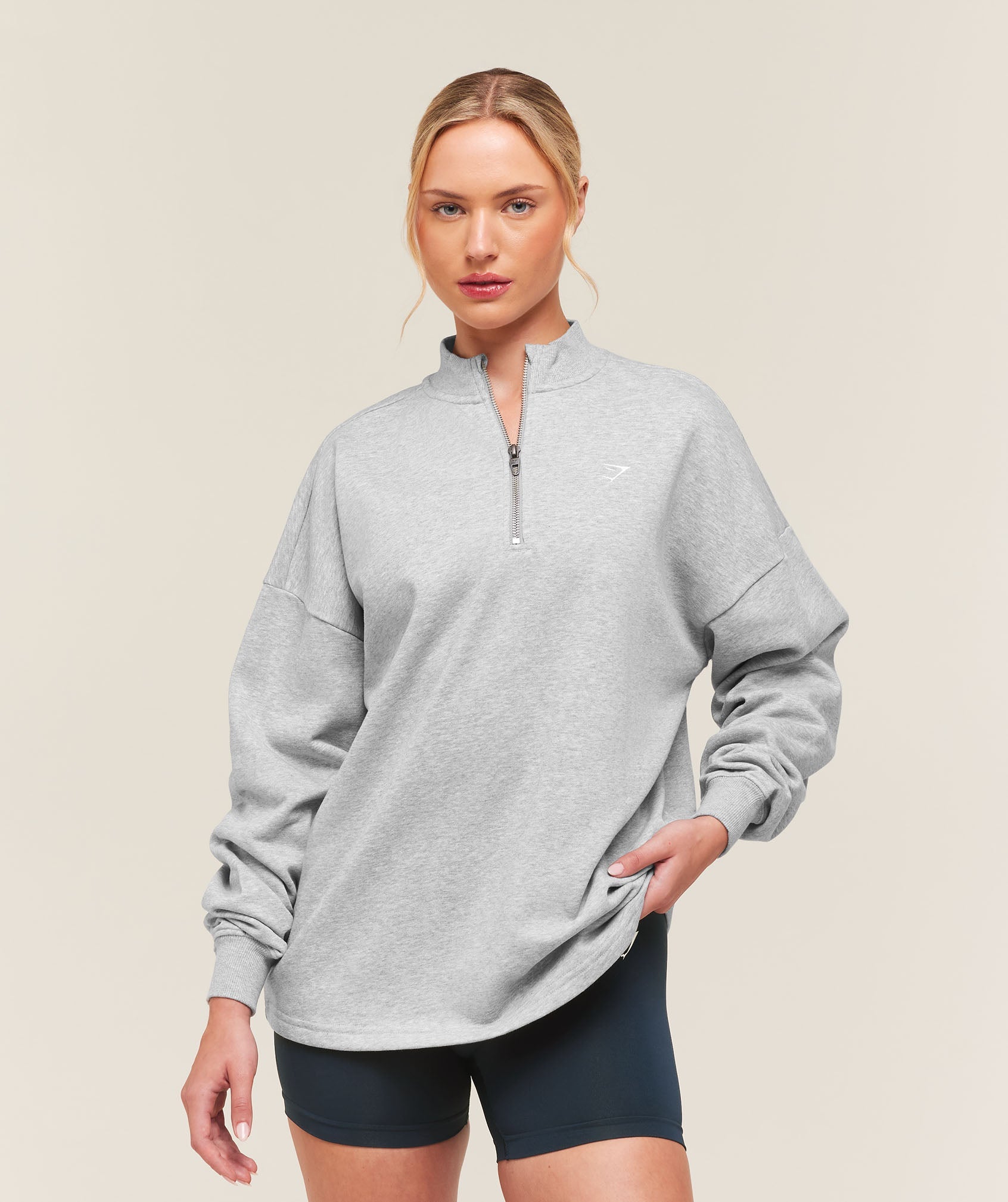Training Oversized 1/4 Zip - Light Grey Core Marl